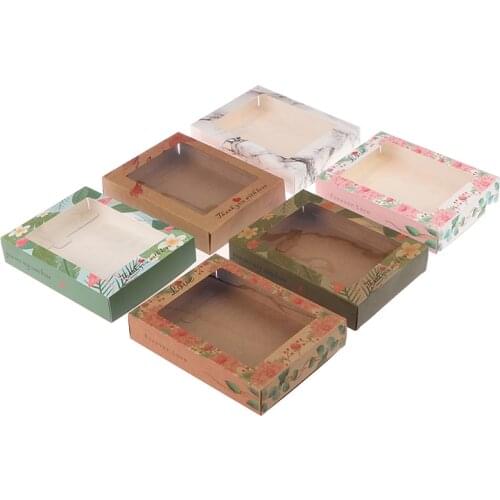 10pcs Large paper box with window DIY kraft marbling design flower style Gift box cake home party wedding holiday Packaging