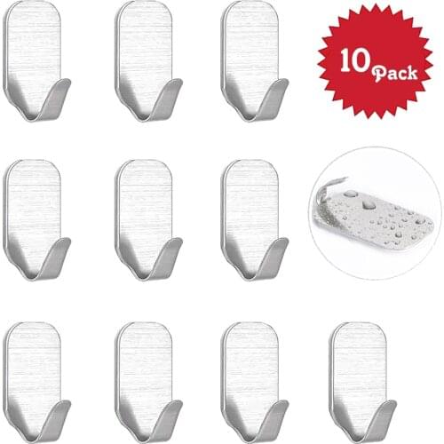 10pcs Powerful Self Adhesive Kitchen Bathroom Wall Door Stainless Steel Universal Holder Hanger Hooks For Hanging Self-adhesive