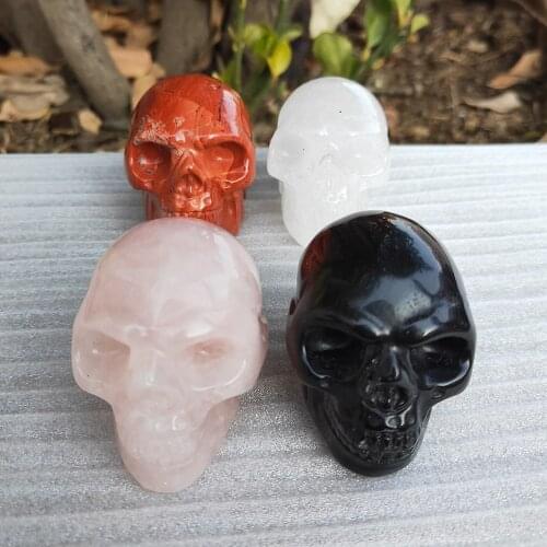 2inch Mini Natural Healing Gemstone Crystal Skull Stone Ornament Carving Crafts for Home Decoration Color Random Healing Gifts