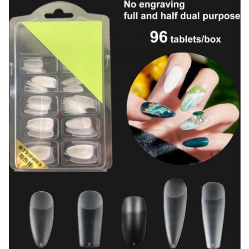 96Pcs/Box Seamless Nail Tips Ladder Shape Ultra Thin Water Drop Fold Transparent Frosted Tip for Manicure