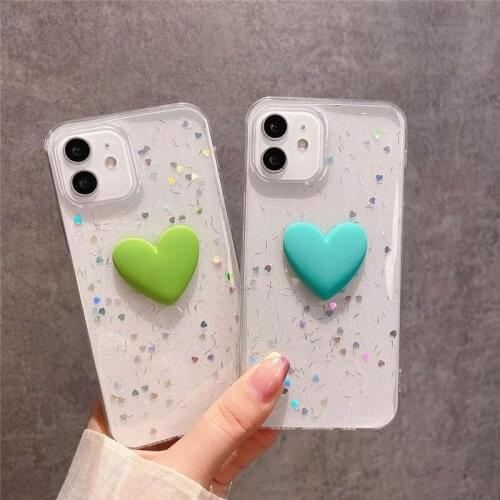 Bling Glitter Soft Phone Case For iPhone 12 11 Pro Max X XR XS Max 7 8 Plus SE2020 Mini 3D Love Heart Shockproof Back Cover Capa