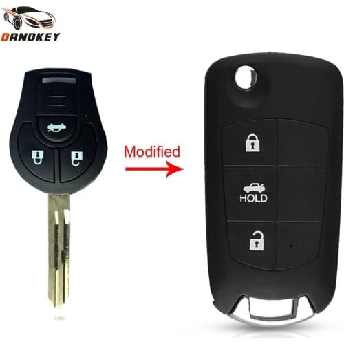 Dandkey NSN14 Blade 3 Buttons Uncut Blank Flip Folding Remote Key Shell For Nissan Versa Sunny Altima Tiida Modified Key Cover