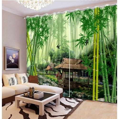 Home Bedroom Decoration Custom Curtain 3D Curtains Bamboo Park Pavilion Scenery Blackout Shade Window Curtains