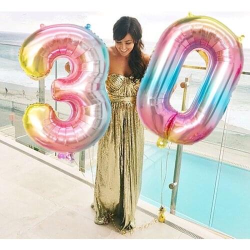 16inch 32inch 40inch Rainbow Number Foil Balloons Rose Gold Silver Digit Figure Balloon birthday party decorations kid toy gift