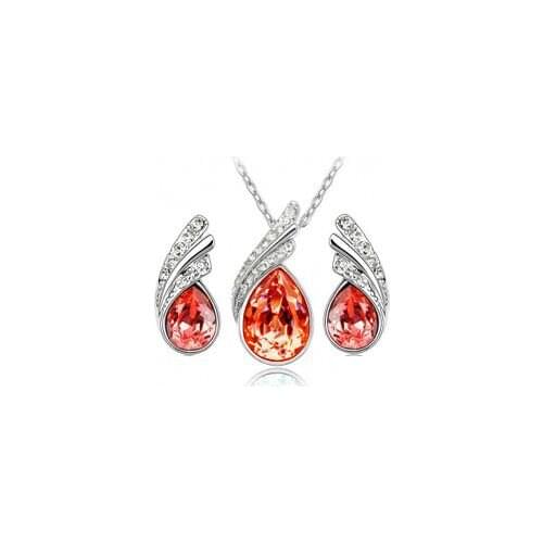 QiLeSen Fine jewelry 925 sterling silver suitable for ladies wedding water lotus red crystal set necklace earrings set yw025