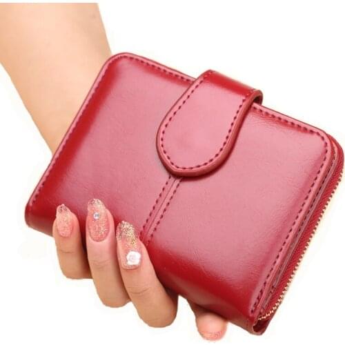 Oil Wax Leather Zipper Small Wallet Women Purse Short Wallets Simple Fashion Coin Pocket Money Bag Female Card Holder Clutch New