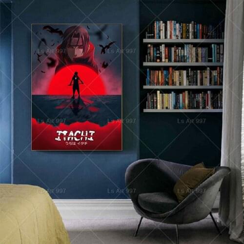 Naruto Itachi Crow Red Japanese Style Poster Wall Art Oil Painting Living Room Study Bedroom Decoration Home Decor Mural Cuadros