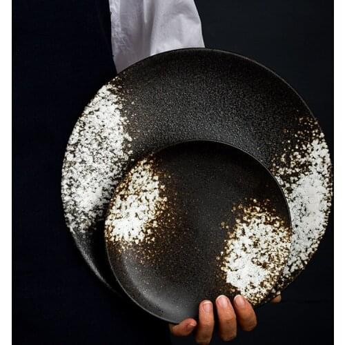 Japanese and Korean Cuisine Ceramic Round Shallow Plate Cake Breakfast Plate Restaurant Tableware Steak Pasta Western Dish