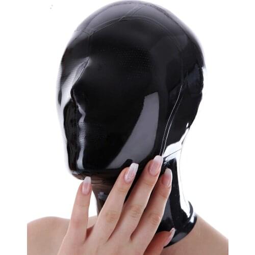 Latex Mask Sexy Rubber Hood Zentai Fetish Mask Black Latex Mask Full Breath Hole Headgear Handmade Costume