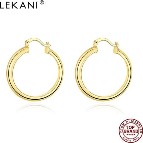 LEKANI Classic Round Hoop Earrings For Women Gold Color Birthday Earring Personality Fashion Trend Simple Jewelry New Listing