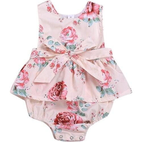HOT Floral Newborn Baby Girl Clothes Cotton Sleeveless Bowknot Romper Jumpsuit One-Piece Outfit Sunsuit Clothes1