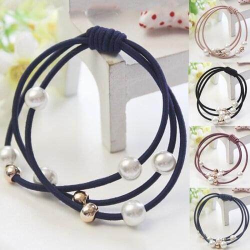 Hot Sale Women Fashion Gift Hair Accessories Elastic Hair Bands Pearl Rubber Band Simple Hair Ropes