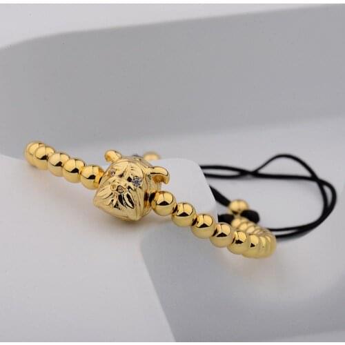 Cute French Bulldog Bracelet Zircon Rose Gold Copper Beads Handmade Retractable Bracelet Men Women Bracelet