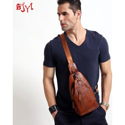 Genuine Leather Mens Bag Leather Men Chest Bag Shoulder Bag Retro Casual Messenger Bag New Chest Bags Korean Version of The