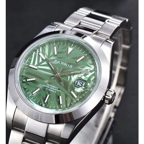 Parnis Green Dial New Arrival Mens Watches Calendar Sapphire Glass Miyota 8215 Automatic Mechanical Men Wristwatch Nordic style