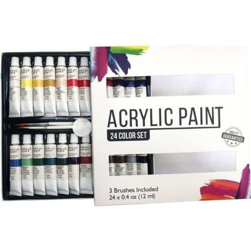Acrylic Paint Set 24 Color Tubes of 0.4 oz (12 ml) Art Set for Kids Painting