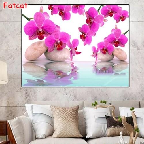 Orchid Stone Red Flower 5D Diamond Painting Full Square Round Drill Diy Diamond Embroidery Cross Stitch Kit Diamond Decor PP1411