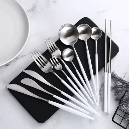 Upscale Food Tableware Set Stainless Steel Butter Knives Chopstick Steak Knife Fork Coffee Spoon Teaspoon SilverwareSets Wedding
