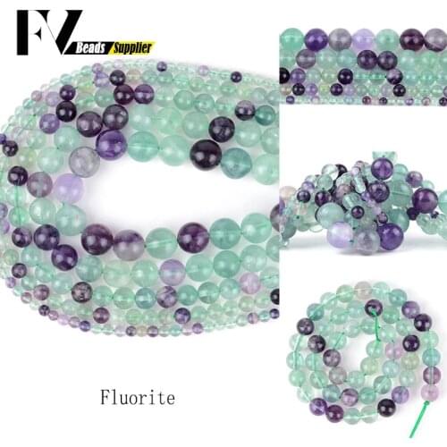 Natural Flourite Round Beads Accessories 4mm-10mm Semi Precious Stones Gem Beads for Jewelry Making Bracelets Necklace Jewellery