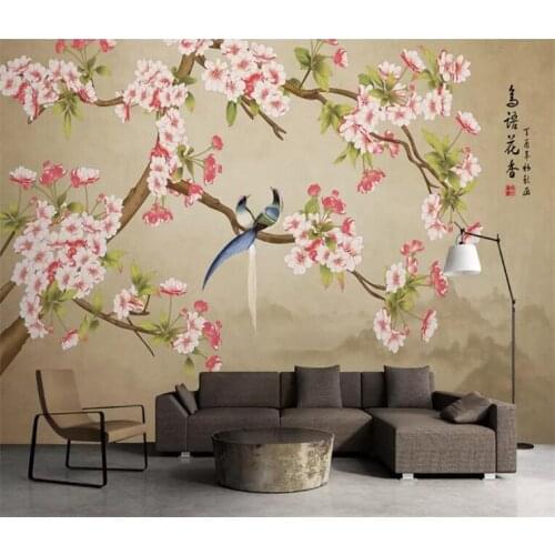 Wallpapers photo 3d TV wall Mural for TV background large ink flower and bird frescos Chinese retro style for living room