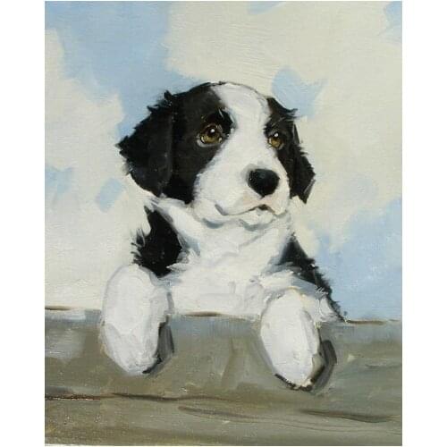 Portrait of a border collie puppy / dog ORIGINAL art -TOP art oil painting--24 inch painting # TOP animal HOME art ON CANVAS