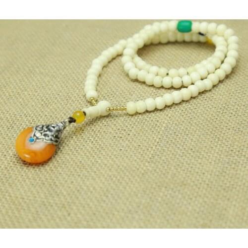 Master Design Tibet White Yak Bone Necklace 7-8mm Nepal Simulent Golden beeswaxPendants Stone Beads Bracelets