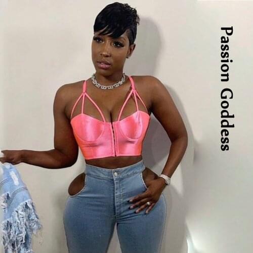 Sexy Women Y2K Style Girls Pink Camis Sleevesless Bandage Hollow Out Slim Front Row Button Camisole Femme Party Club Crop Tops