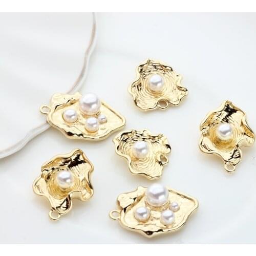 6PCS/lot Zinc Alloy Golden 3D Pearl Leaves Flowers Charms Pendant For DIY Fashion Drop Earrings Jewelry Making Accessories