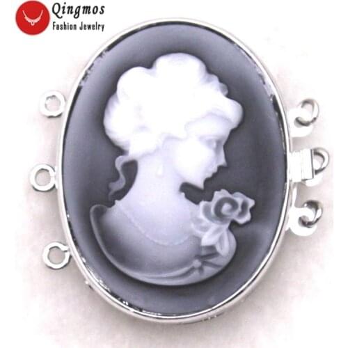 Qingmos 30*40mm Gray Oval Cameo Beauty Head Design Clasp 3 Strands Craft Clasp Accessories for Jewelry Making Necklace gp157