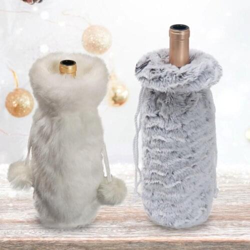 Christmas Fur Champagne Bottle Cover Christmas Wine Bottle Bag For Winter Holiday Party Decorations Hotel Restaurant Table Decor