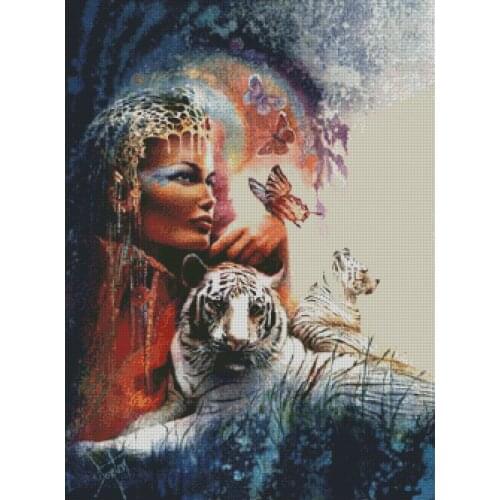 Needlework,People Beauty and Tiger Animal 14CT Counted embroidery,DIY Cross stitch kits,Art Pattern Cross-Stitching decor