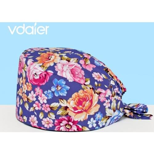 Flowers Print Medical Scrub Hat Hospital Doctor Work Caps Health Worker Scrub Cap Pet clinic nurse Beautician nursing scrubs hat