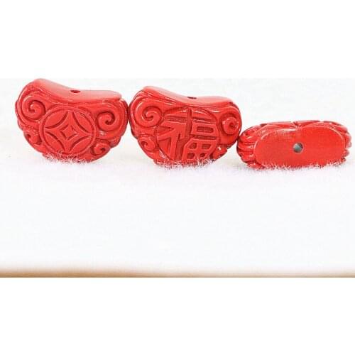 Synthetic red cinnabar 16x23mm carving accessories blessing heart pendant beads diy jewelry 5pcs B944