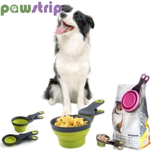 Folding Pet Bowl Silicone Dog Food Bowl Foldable Pet Food Container Sealing Clip Sealing Spoon Outdoor Dogs Food Storage Tool
