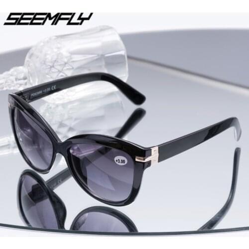 Seemfly Bifocal Reading Sun Glasses Women Men Presbyopia Eyeglasses Cat Eye Sunglasses Diopter +1.0 To +3.0 Oculos De Grau 2021