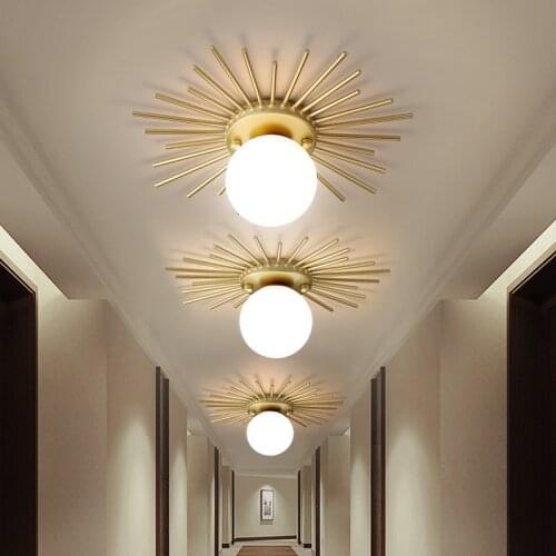 Modern LED Ceiling Lights Round Glass Ceiling Light Creativity Sun Shape Golden Lamps Use For Bedroom Corridor Ocker Room