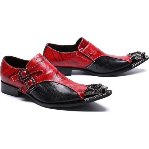 Stylish Genuine Leather Mens Dress Shoes Mixed Colors Steel Toe Shoes Soulier Homme Celebrity Party Wedding Formal Shoes Men 46