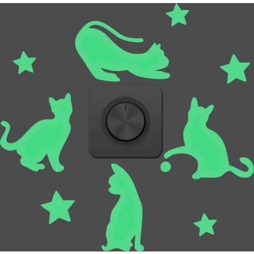 Luminous Kitten Star Circ Wall Stickers Golw In The Dark Decor For Room Childrens Room DIY Art Mural Peel & Stick PVC Wallpaper