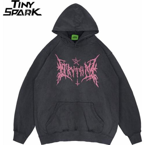 Hip Hop Washed Hoodie Streetwear Sweatshirt Star Print Hooded Pullover 2021 Men Harajuku Cotton Casual Autumn Sweat Shirt Black