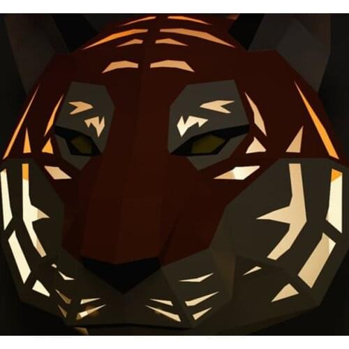 Creative Light Refit White Tiger Head Animal Living Room Wall Decor Paper Model Home Art Decoration 3D Papercraft Mask Headgear