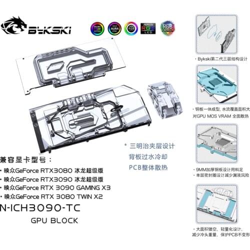 Bykski water block use for Inno3D RTX3080 / 3090 Full coverage copper water cooling / radiator GPU backplane