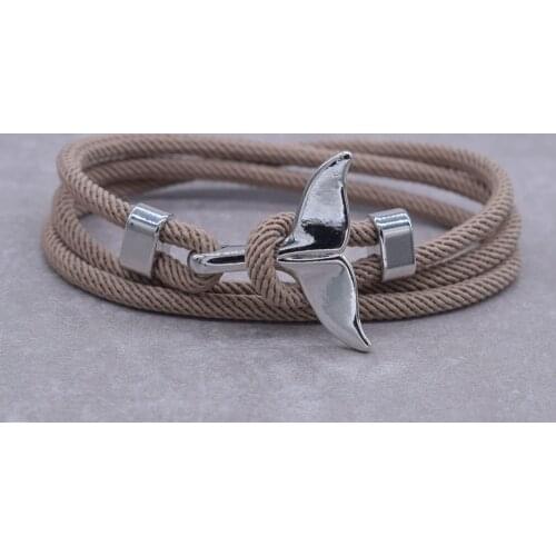 Anchor Style Jewelry Ocean Silver color Whale Tail Charm Bracelet 2-3 laps Adjustable Rope Bracelets for Men Women Gifts