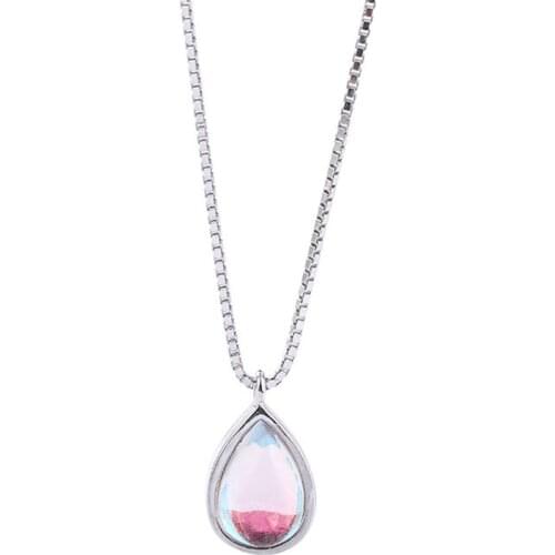 ZEMIOR 925 Sterling Silver Trendy Water Drop Box Chain Necklace For Women Multicolor Crystal Aurora Pendant Neckalces Jewelry