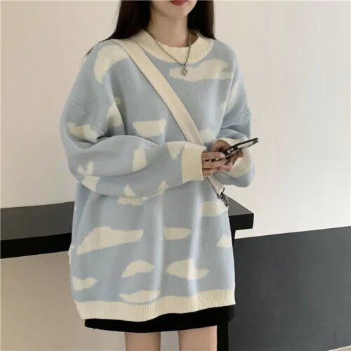 Spring 2021 WomenS Kawaii Ulzzang Retro Academy Loose Cloud Pullover Women Korean Punk Thick Cute Loose Harajuku Sweatshirt
