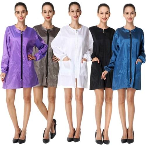 Women Dress Long Sleeve Work Clothes O Neck Wind Jacket Barber Shop Aprons Hairdressing Waterproof Workwear Beauty Spa Apron