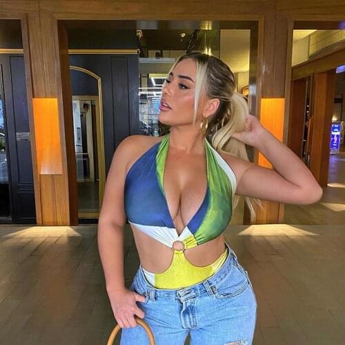 Summer Printing Sexy Beach Strap Sleeveless Women Bodysuits 2021 Halter Lady Fashion Backless Leisure Vacation Bodysuits