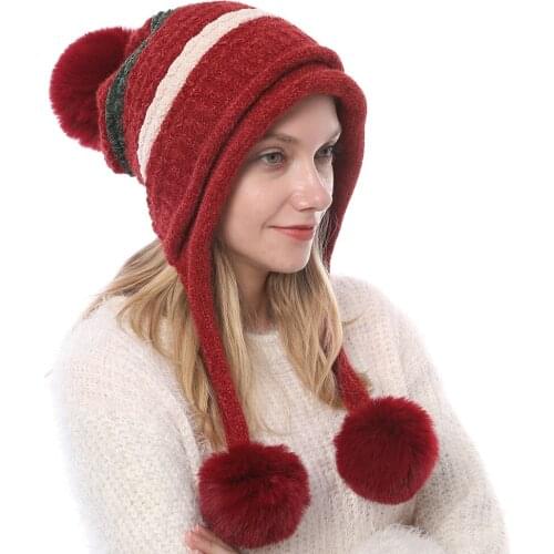 Winter Bomber Hats Ushanka Hat Ear Flap Snow Skiing Pompom Hats Earflap Women Cute Knitted Chenille Soft LaWith Scarf S2547