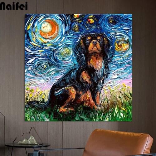 Diy Diamond Painting Starry Night Dog 5D Diy Diamond embroidery Cavalier King Charles Spaniel dog square/round Drill Home Decor