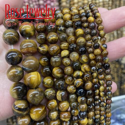 Natural Stone Beads Yellow Tiger Eye Round Loose Spacer Beads 4 6 8 10 12 14 MM For Jewelry Making DIY Bracelets Accessories 15"