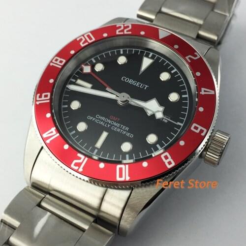 41mm Corgeut Design Brand Luxury Men Watches lume Schwarz Bay GMT Automatic Military Sport Swim Clock Mechanical Wristwatch